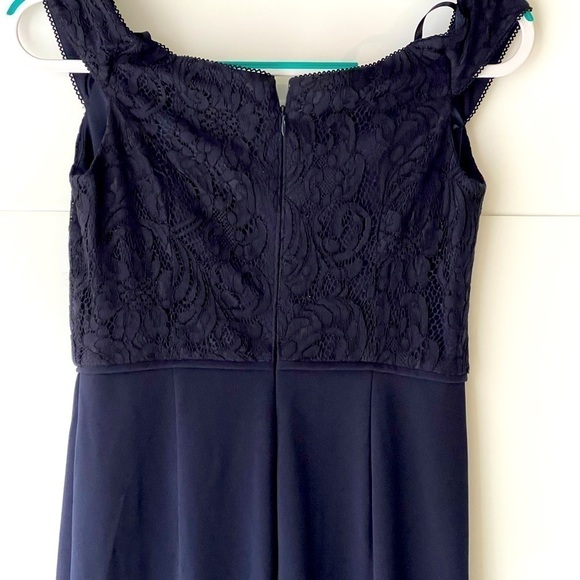 Adrianna Papell Navy Lace Off Shoulder Formal Evening Cocktail Prom Dress, 2 - Picture 4 of 13
